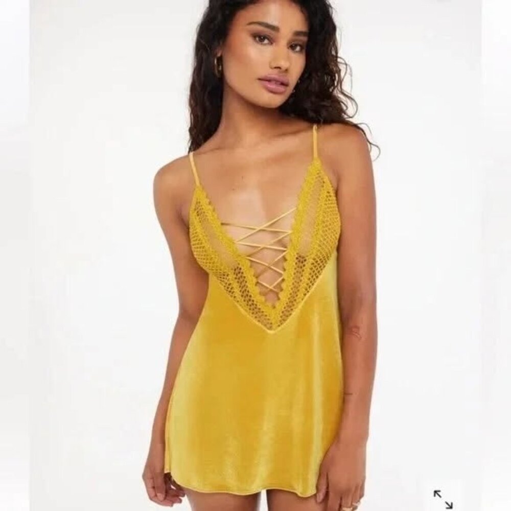 Savage X Fenty By Rihanna Velvet Vixen Slip, Lingerie, Medium, Mustard